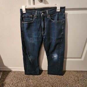 Levi Strauss & Co 505 Dark Wash Straight Leg Jeans Men W34 L30 Distressed